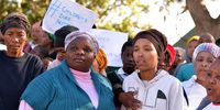 "My heart is shaken," Walmer community leader Julia Mbambo said as she arrived at the SAPS in Walmer to support a children's protest. (Photo: Deon Ferreira)