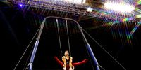 ST LOUIS, MISSOURI - JUNE 24: (EDITORS NOTE: A star effect filter was used in the creation of this image) Brandon Briones warms up on rings during day 1 of the Men's 2021 U.S. Olympic Trials at America’s Center on June 24, 2021 in St Louis, Missouri. (Photo by Carmen Mandato/Getty Images)
