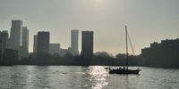 Sailing along the Thames River.