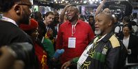 (From left) The EFF’s Vuyani Phambo, Omphile Maotwe and Floyd Shivhambu and the ANC’s Gwede Mantashe at the IEC Results Operation Centre in Midrand on 1 June 2024.(Photo: Felix Dlangamandla)<br>