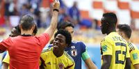 Carlos Sanchez (C) of Colombia receives the red card during the FIFA World Cup 2018 group H preliminary round soccer match between Colombia and Japan in Saransk, Russia, 19 June 2018. EPA-EFE/ERIK S. LESSER