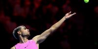 Carlos Alcaraz of Spain serves against Taylor Fritz of the United States in their semifinal match during day two of the Six Kings Slam 2025 at ANB Arena on October 16, 2025 in Riyadh, Saudi Arabia. (Photo: Clive Brunskill/Getty Images)