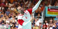 Mario Sostaric of Team Croatia celebrates after scoring a goal during the Men's Preliminary Round - Group A match between Team Croatia and Team Germany on day five of the Olympic Games Paris 2024 at South Paris Arena on July 31, 2024 in Paris, France. (Photo by Buda Mendes/Getty Images)