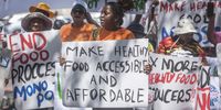 Various health organisations   at the World Food Day Picket outside Cape Town Parliament on October 16, 2024 in Cape Town, South Africa. The group expressed deep dissatisfaction with the rising cost of healthy foods in the country.  (Photo by Gallo Images/Brenton Geach)