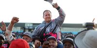 Veteran Pumas coach Jimmy Stonehouse on the shoulders of players after the Currie Cup final in Kimberley.  (Photo: EJ Langner/Gallo Images)