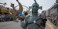 A person dressed as a sea creature partakes in the annual Mermaid Parade at Coney Island in the Brooklyn borough of New York, New York, USA, 17 June 2023.  EPA-EFE/SARAH YENESEL
