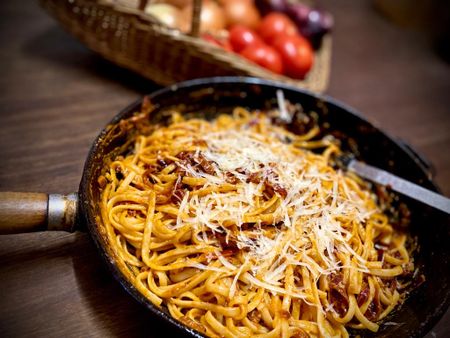 Creamy red onion linguine, a lockdown memory