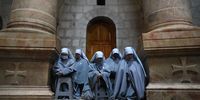 epa09889359 Nuns take part in the procession of the Holy Thursday, during the Catholic Washing of the Feet ceremony on Easter Holy Week, next to the tomb of Jesus at the Church of the Holy Sepulcher in the Old City of Jerusalem, 14 April 2022.  EPA-EFE/ABIR SULTAN