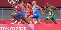 TOKYO, JAPAN - AUGUST 01: Runners compete in the Men's 100m Final on day nine of the Tokyo 2020 Olympic Games at Olympic Stadium on August 01, 2021 in Tokyo, Japan. (Photo by Christian Petersen/Getty Images)