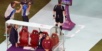 Referee Raphael Claus checks the VAR screen which results in a possible penalty to IR Iran, which was later given during the FIFA World Cup Qatar 2022 Group B match between England and IR Iran at Khalifa International Stadium on November 21, 2022 in Doha, Qatar. (Photo by Catherine Ivill/Getty Images)
