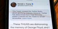 SAN ANSELMO, CALIFORNIA - MAY 29: In this photo illustration a notification from Twitter appears on tweet by U.S. President Donald Trump that the social media platform says violated its policy on May 29, 2020 in San Anselmo, California. Twitter has started to flag some of President Trump's tweets that violate the company's terms. (Photo by Justin Sullivan/Getty Images)
