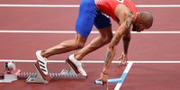 TOKYO, JAPAN - JULY 31: Trevor Stewart of Team United States competes in the 4 x 400m Mixed Relay Final on day eight of the Tokyo 2020 Olympic Games at Olympic Stadium on July 31, 2021 in Tokyo, Japan. (Photo by Christian Petersen/Getty Images)