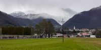 Snow on the Julian Alps behind Tolmin in the Soča Valley, Slovenia.