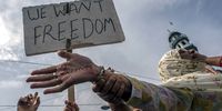 Muslim women protesters in in Srinagar, the summer capital of Indian administered Kashmir, shout anti-Indian slogans during a protest against Indian rule. (Photo: Yawar Nazir / Getty Images)