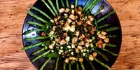 Asparagus and mangetout salad with gremolata croutons
