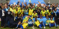 Mamelodi Sundowns FC players pose with the trophy during the CAF Champions League 2nd leg final match between Zamalek and Mamelodi Sundowns at Borg El Arab Stadium on 23 October 2016 in Alexandria, Egypt. (Photo: Khaled Desouki / Gallo Images)