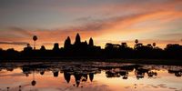 Divine Sunrise reflected in the magical lake at Angkor Wat Temple, Cambodia. Image: Shalen Misser. <br>