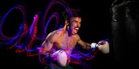 LONG BEACH, NEW YORK - MAY 16: Amateur Boxer and Fitness Trainer Dennis Guerrero hits the heavy bag during a portrait session  on May 16, 2021 in Long Beach, New York. (Photo by Al Bello/Getty Images)