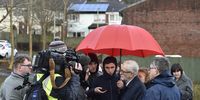 Then leader of the Labour Party Jeremy Corbyn is interviewed by the media during a visit to flood victims at Wordsworth Gardens on 20 February 2020 in Rhydyfelin, Wales. (Photo: Matthew Horwood / Getty Images)