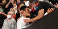 MELBOURNE, AUSTRALIA - FEBRUARY 21: Novak Djokovic of Serbia celebrates with his Coach Goran Ivanišević after victory in his Men’s Singles Final match against Daniil Medvedev of Russia during day 14 of the 2021 Australian Open at Melbourne Park on February 21, 2021 in Melbourne, Australia. (Photo by Cameron Spencer/Getty Images)