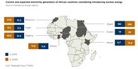 Current and expected electricity generation of African countries considering introducing nuclear energy. (Source: International Energy Agency)