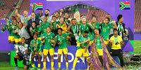 South Africa celebrates victory in the 2022 Women’s Africa Cup of Nations final against Morocco at Prince Moulay Abdellah Stadium in Rabat. (Photo: Tobi Adepoju / Gallo Images)