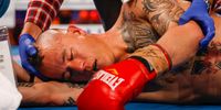 NEWCASTLE, AUSTRALIA - JULY 07: Lee Fook is seen on the ground after being knocked out during the fight between Miles Zalewski and Lee Fook at Newcastle Entertainment Centre on July 07, 2021 in Newcastle, Australia. (Photo by Mark Evans/Getty Images)