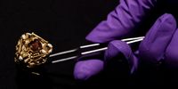 LONDON, ENGLAND - MARCH 12: The V&amp;A announces it has acquired a rare jewelled late Medieval cluster brooch after it was uncovered in 2017 by a metal detectorist in a former royal hunting ground known as 'Great Park' near Brigstock, Northamptonshire, on March 12, 2020 in London, England. The brooch, dating from 1400-1450, and made in either France or Germany, is the only one of its kind to be found in the UK, and one of only seven known examples in the world. The brooch will go on display in the V&amp;A's William and Judith Bollinger Jewellery Gallery as part of a display on Medieval jewellery from today. (Photo by John Phillips/Getty Images for V&amp;A)