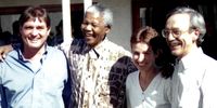 Caption: Sandra Liebenberg, Halton Cheadle and Ig Rautenbach with former President Nelson Mandela at a Constitutional Assembly “bosberaad/imbizo” in 1996. Photo Supplied