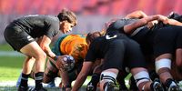 Dylan Pledger of New Zealand feeds the ball into the scrum during the U20 Rugby Championship match between New Zealand and Australia at Nelson Mandela Bay Stadium on May 01, 2025 in Port Elizabeth, South Africa. (Photo by Richard Huggard/Gallo Images)