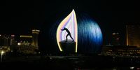 Sphere lights up for the first time in celebration of Independence Day on July 04, 2023 in Las Vegas, Nevada. The 366-foot-tall, 516-foot-wide venue, the largest spherical structure on Earth, features an Exosphere with a 580,000-square-foot display, the largest LED screen in the world, and is expected to open later in 2023. on July 04, 2023 in Las Vegas, Nevada. (Photo by Greg Doherty/Getty Images)