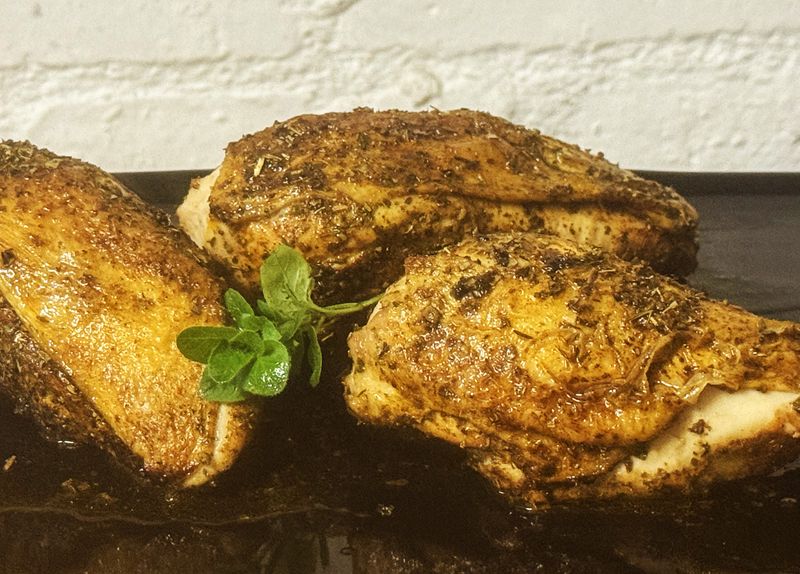 Roast bone-in chicken breasts with a chimichurri dry rub