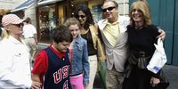 Actors Jack Nicholson (2nd from R) and Diane Keaton (R) pose with his children Raimond and Lorraine and Mrs. Rizzo and her son outside the restaurant Brasserie Lipp on Boulevard Saint Germain June 29, 2003 inParis. (Photo by Michel Dufour/Getty Images)