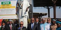 Next to Madiba statue from left is president Cyril Ramaphosa ,Madiba granddaughter Ndileka Mandela, Eastern Cape  Premire Oscar Lubabalo Mabuyane, Miniter of Sport, arts and Culture Zizi Kodwa, CEo of Nelson mandela Museum Vuyani Booi and MEC of sport in the Eastern Cape Nonceba Kontsiwe at Qunu, Mthatha, Eastern Cape on 18 July 2023. (Photo: Hoseya Jubase)