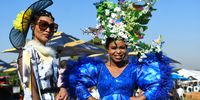 DURBAN, SOUTH AFRICA - JULY 02: Fashion contestants during Durban July on July 02, 2022 in Durban, South Africa. Durban July is horse race held annually on the first Saturday of July since 1897 at Greyville Racecourse in Durban. The event also showcases fashion trends worn by celebrities. (Photo by Gallo Images/Darren Stewart)