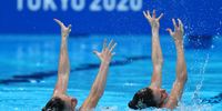 TOKYO, JAPAN - AUGUST 02: Clarissa Johnston and Laura Strugnell of Team South Africa compete in the Artistic Swimming Duet Free Routine Preliminary on day ten of the Tokyo 2020 Olympic Games at Tokyo Aquatics Centre on August 02, 2021 in Tokyo, Japan. (Photo by Clive Rose/Getty Images)