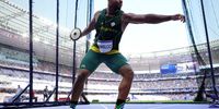 PARIS, FRANCE - AUGUST 05: (EDITORS NOTE: Image was captured using a static remote camera) Francois Prinsloo of Team South Africa competes during the Men's Discus Throw Qualification on day ten of the Olympic Games Paris 2024 at Stade de France on August 05, 2024 in Paris, France. (Photo by Patrick Smith/Getty Images)