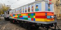 A general view of the world's first fixed-track LEGO tram, the 'LEGO Vili,' after its presentation in Budapest, Hungary, 20 November 2024. The tram, made from 1.8 million LEGO bricks is 11.5 meters long, 2 meters tall, and 2 meters wide, with a total weight of 6 tons. Balazs Doczi designed the project, which was completed in about 6,800 hours by approximately 90 builders.  EPA-EFE/ZOLTAN MATHE HUNGARY OUT