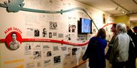 A dynamic timeline at the exhibition of key moments in the life of Albie Sachs. (Photo: Kristin Engel)