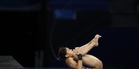epa09393561 Alais Kalonji of France in action during the Women 10m Platform preliminary at the Diving events of the Tokyo 2020 Olympic Games at the Tokyo Aquatics Centre in Tokyo, Japan, 04 August 2021.  EPA-EFE/PATRICK B. KRAEMER