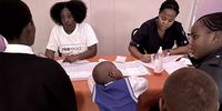 Doctors Eileen Kaba and Anda Gxolo consulting with their little patients. (Photo: Sue Segar / Spotlight)