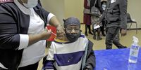 An elderly man receives a Covid-19 vaccine jab at Munsieville Care for the Aged on 17 May 2021 in Mogale City, the date of the launch of phase 2 of the national vaccination roll-out. (Photo: Gallo Images / City Press / Tebogo Letsie)