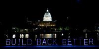 WASHINGTON, DC - SEPTEMBER 21: (EDITORS NOTE: This image has been digitally altered.) #CareCantWait light projection advocating for the passage of "Build Back Better" budget reconciliation outside of the U.S. Capitol Building on September 21, 2021 in Washington, DC. (Photo by Paul Morigi/Getty Images for Unbendable Media)