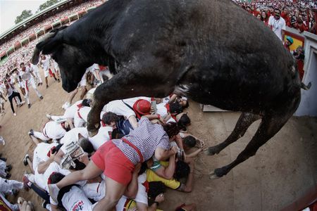 One man gored and seven others bruised in Spain's bull running festival