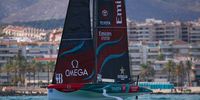 Emirates Team New Zealand Team in action during the 37th America's Cup Preliminary Regattas on September 14, 2023 in Vilanova i la Geltru, Spain. (Photo by Eric Alonso/Getty Images)