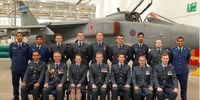 Three Saudi air force officers graduating from an aerosystems engineering course at RAF Cosford in June 2015, standing in front of a Tornado. (Photo: RAF / Facebook)