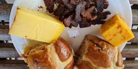 Hot cross buns with Stilbaai cheese and Montagu biltong. (Marita van der Vyver)