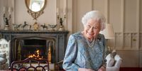 WINDSOR, ENGLAND - APRIL 28: Queen Elizabeth II attends an audience with the President of Switzerland Ignazio Cassis (Not pictured) at Windsor Castle on April 28, 2022 in Windsor, England. (Photo by Dominic Lipinski - WPA Pool/Getty Images)