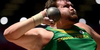 TOKYO, JAPAN - AUGUST 05: Kyle Blignaut of Team South Africa competes in the Men's Shot Put Final on day thirteen of the Tokyo 2020 Olympic Games at Olympic Stadium on August 05, 2021 in Tokyo, Japan. (Photo by Matthias Hangst/Getty Images)