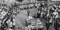 An aerial view of the wedding car at the marriage of Ugandan Prime Minister Milton Obote, Kampala, Uganda, November 13th 1963. (Photo by Keystone/Hulton Archive/Getty Images)